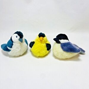 3 K & M International‎ Audubon Chirping Birds Blue Jay Chickadee Goldfinch Plush